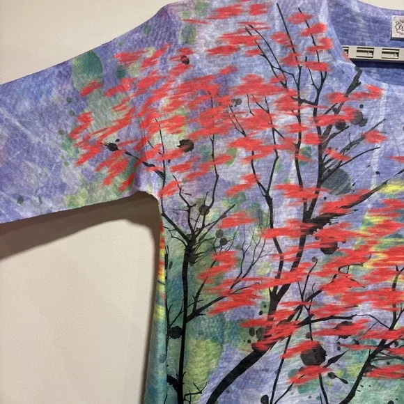 Et Lois Art To Wear Top Watercolor Trees Shirt Hi Low Womens Top Size XL USA - Picture 3 of 5